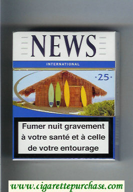 News 25 International white and blue cigarettes hard box