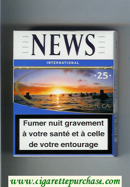 News International 25 white and blue hard box cigarettes