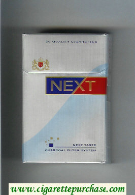 Next Next Taste silver and light blue and blue and red cigarettes hard box