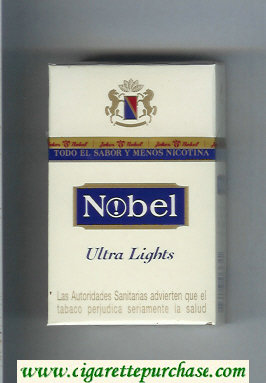 Nobel Ultra Lights white and blue cigarettes hard box