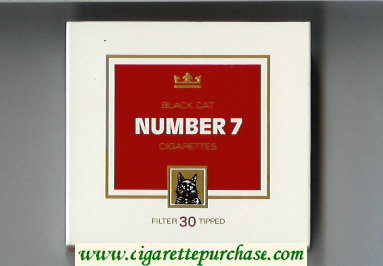 Number 7 Black Cat Filter 30 cigarettes wide flat hard box