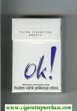 OK exclamation mark Smooth Filter cigarettes white and blue cigarettes hard box