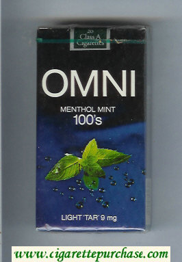 Omni Light Tar 9 mg Menthol Mint 100s blue cigarettes soft box
