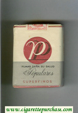 P Populares Superfinos white and grey and red cigarettes wide flat hard box