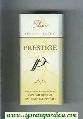 P Prestige Lights 100s Slims Special Blend yellow and white cigarettes hard box