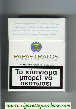 Papastratos American Blend 25 white and blue cigarettes hard box