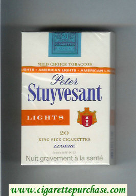 Peter Stuyvesant Lights white and orange cigarettes hard box