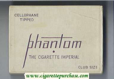 Phantom The Cigarette Imperial Cellophane Tipped white cigarettes wide flat hard box