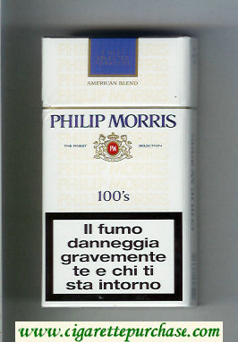 Philip Morris American Blend 100s white and blue cigarettes hard box