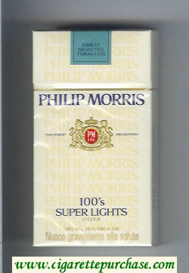 Philip Morris 100s Super Lights cigarettes hard box