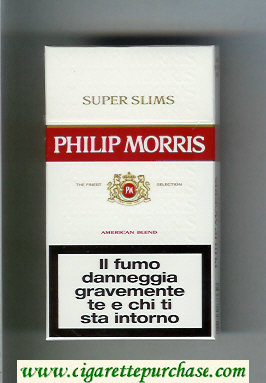 Philip Morris Super Slims American Blend 100s white and red cigarettes hard box