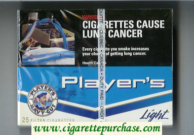 Player's Navy Cut Light 25 cigarettes blue and white wide flat hard box