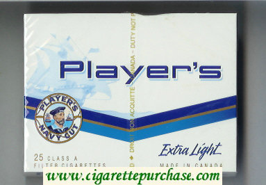 Player's Navy Cut Extra Light 25 white and blue cigarettes wide flat hard box