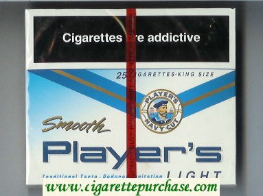 Player's Navy Cut Smooth Light 25 white and blue cigarettes wide flat hard box