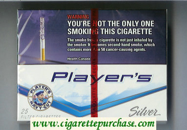 Player's Navy Cut Silver 25 white and blue cigarettes wide flat hard box