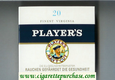 Player's Navy Cut Finest Virginia white and blue cigarettes wide flat hard box