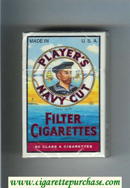 Player's Navy Cut Filter Cigarettes blue and yellow cigarettes hard box