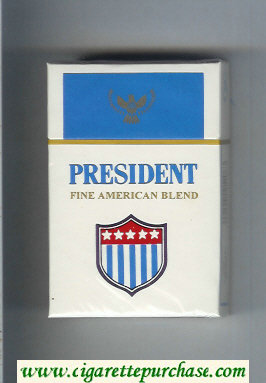 President Fine American Blend white and blue cigarettes hard box