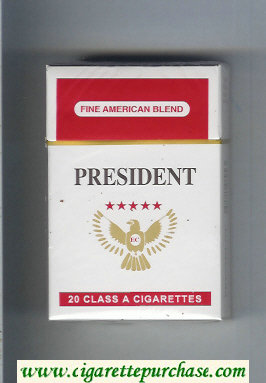 President Fine American Blend white and red cigarettes hard box