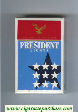 President Lights Fine American Blend blue and red cigarettes hard box