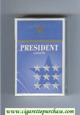 President Lights Fine American Blend blue cigarettes hard box