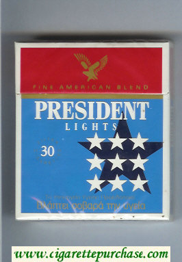 President Lights Fine American Blend 30 blue and red cigarettes hard box