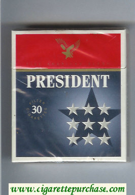 President Fine American Blend 30 blue and grey and red cigarettes hard box