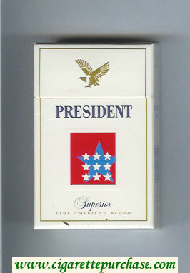 President Superior Fine American Blend white and red cigarettes hard box