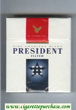 President Filter Fine American Blend 30 white and blue and red cigarettes hard box