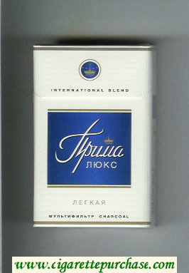 Prima Lyuks International Blend Multifiltr Legkaya white and blue cigarettes hard box