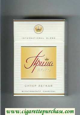 Prima Lyuks International Blend Multifiltr Super Legkaya white and yellow cigarettes hard box