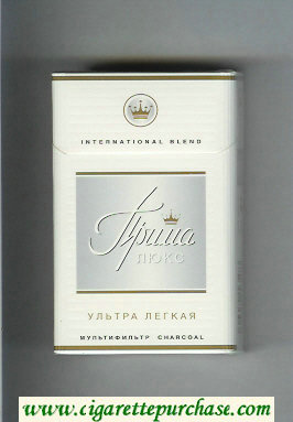 Prima Lyuks International Blend Multifiltr Ultra Legkaya white and grey cigarettes hard box