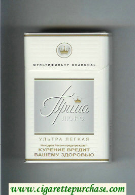 Prima Lyuks Multifiltr Charcoal Ultra Legkaya white and grey cigarettes hard box