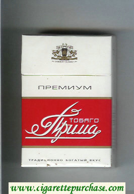 Prima Tobago Premium Traditsionno Bogatij Vkus white and red cigarettes hard box