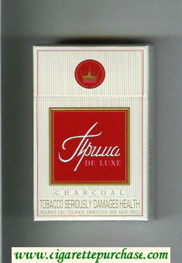 Prima De Luxe Charcoal white and red cigarettes hard box