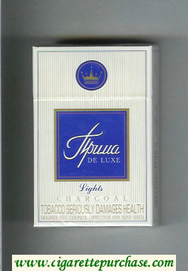 Prima De Luxe Lights white and blue cigarettes hard box