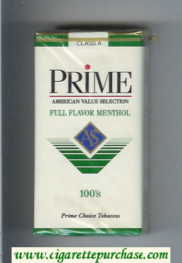 Prime Full Flavor Menthol 100s cigarettes soft box