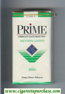 Prime Menthol Lights 100s cigarettes soft box