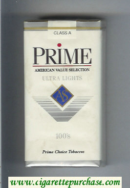 Prime Ultra Lights 100s cigarettes soft box