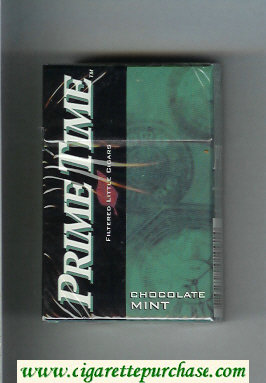 Prime Time Filtered Little Cigars Chocolate Mint cigarettes hard box