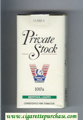 Private Stock Menthol Lights 100s cigarettes soft box