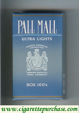 Discount Pall Mall Famous American Cigarettes Ultra Lights Box 100s cigarettes hard box