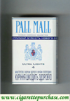 Discount Pall Mall Famous American Cigarettes Ultra Lights 4 cigarettes hard box