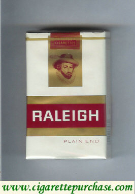 Raleigh Plain End cigarettes white and red and gold soft box