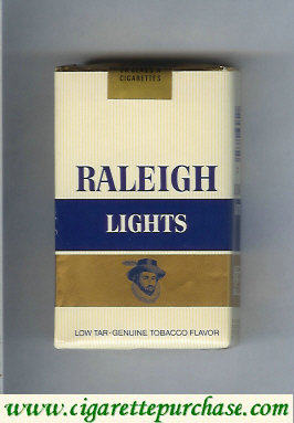 Raleigh Lights cigarettes white and gold and blue soft box