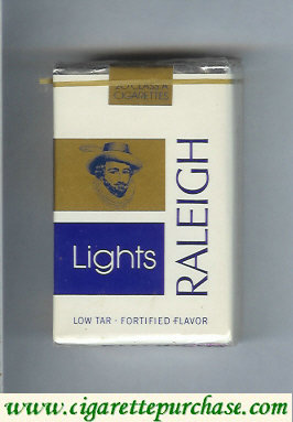 Raleigh Lights cigarettes white and blue and gold soft box