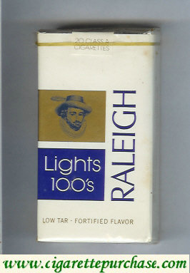 Raleigh Lights 100s cigarettes white and blue and gold soft box