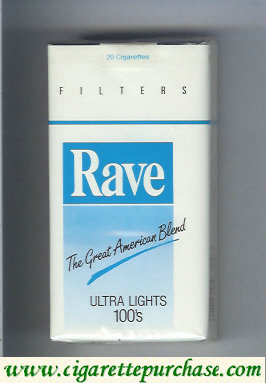 Rave Ultra Lights 100s Filters The Great American Blend cigarettes soft box