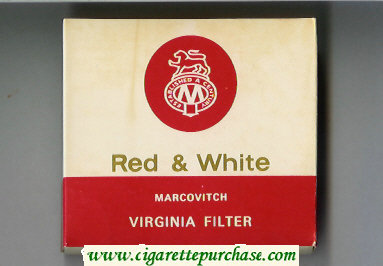 Red and White Marcovitch Virginia Filter cigarettes white and red wide flat hard box