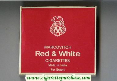 Red and White Marcovitch cigarettes red wide flat hard box
